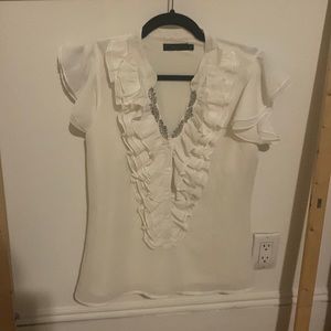 White work blouse, ruffle neck